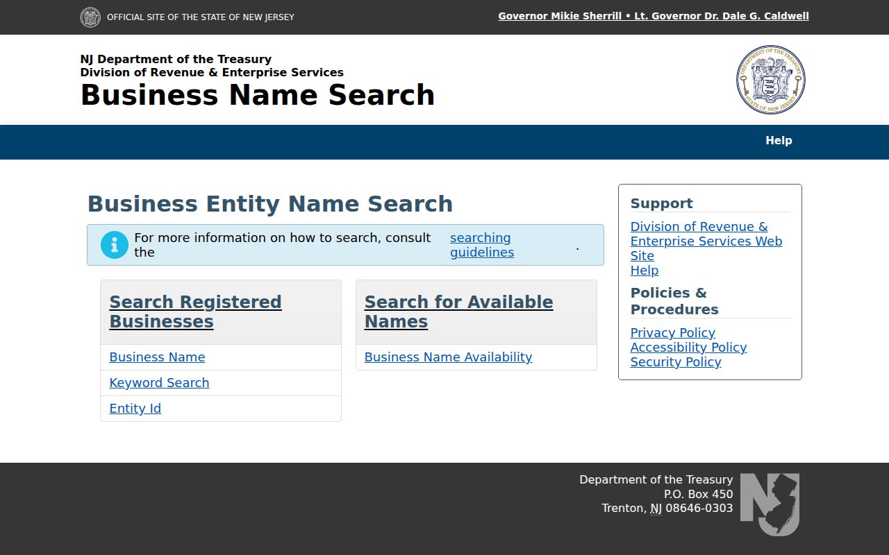 Hillsborough residents directory New Jersey business entity search screen