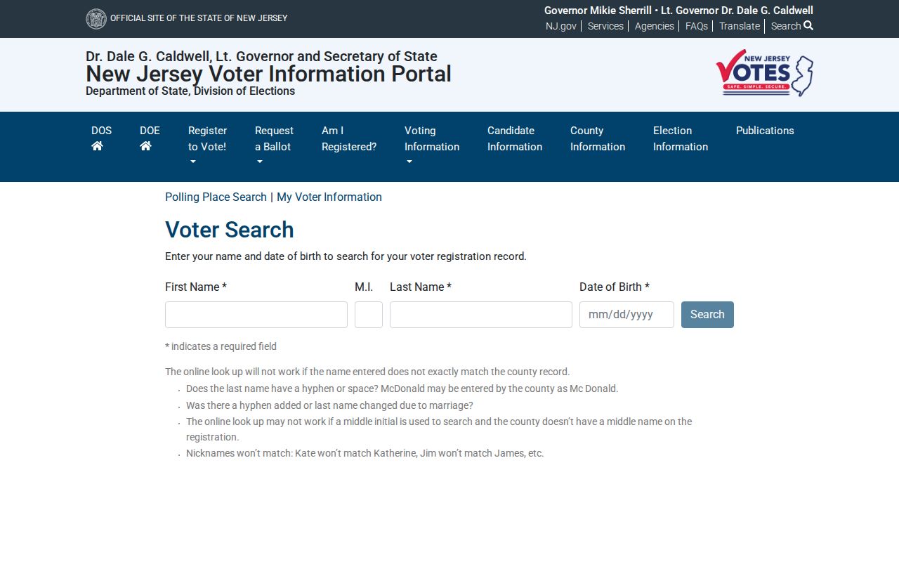 Hillsborough resident lookup reference to the New Jersey voter status search