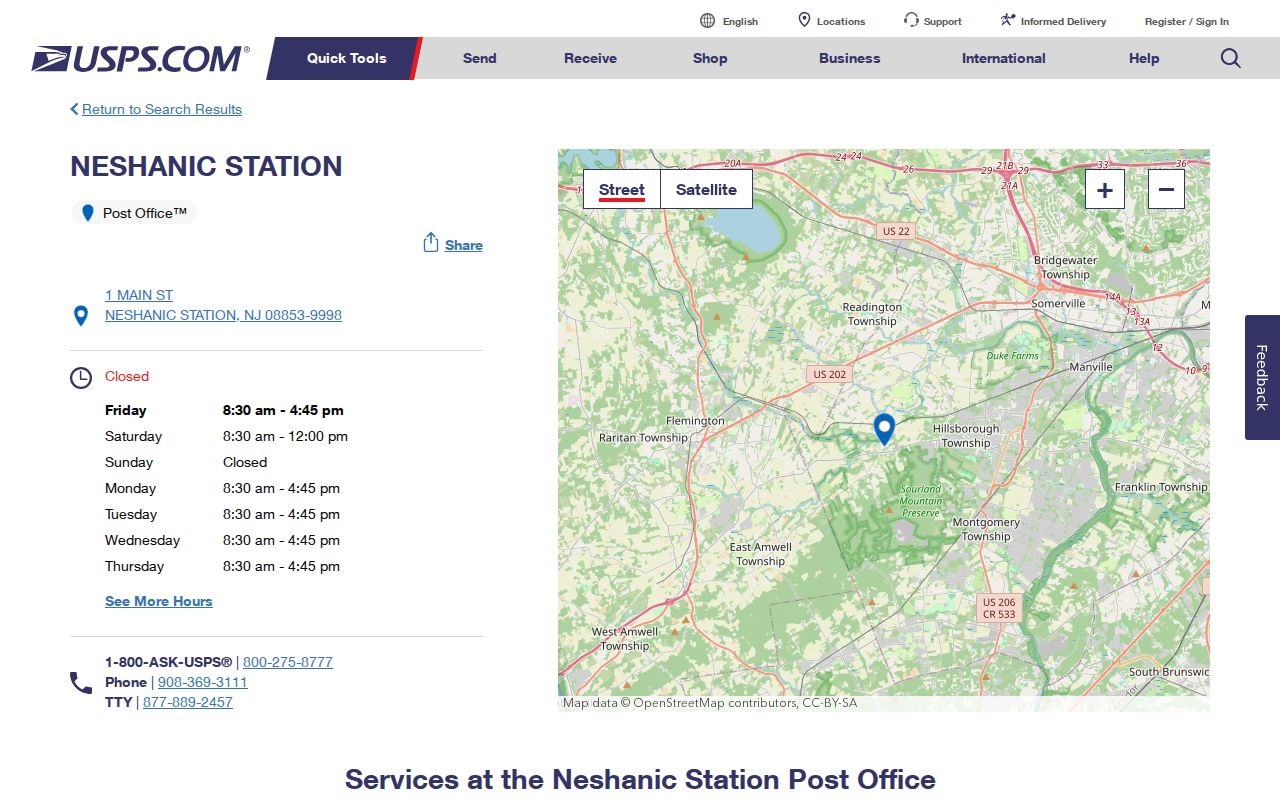 Hillsborough ZIP directory Neshanic Station Post Office postal facility